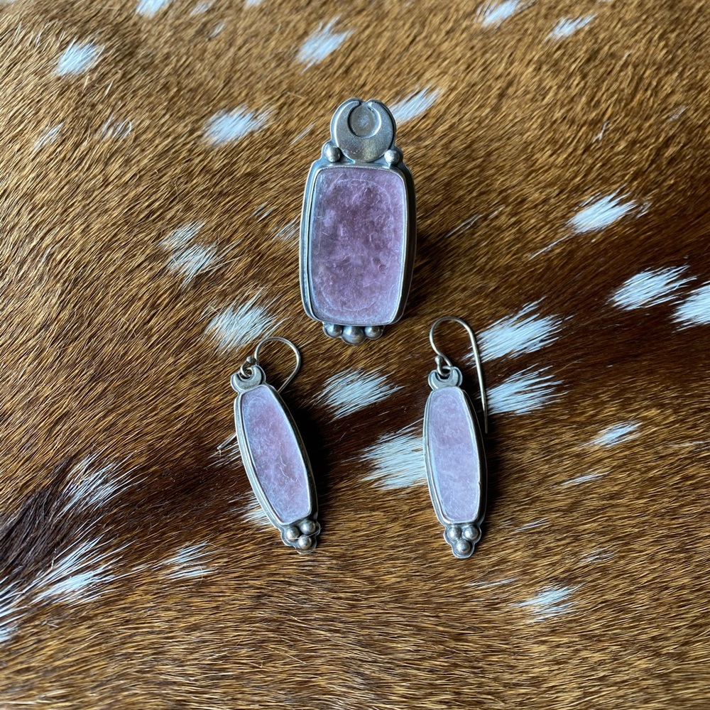🔮 Sterling Lepidolite ring & earrings